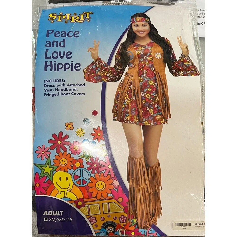 Spirit Women's Peace & Love Hippie Halloween Costume  S / M (2-8)  Party 70s - Picture 4 of 10